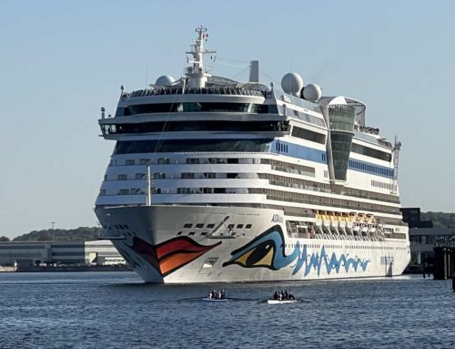 Cruise ship AIDAluna leaves the port of Kiel towards the Baltic Sea on May 9th, 2022