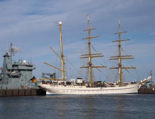 Sail training ship Gorch Fock back in the home port of Kiel