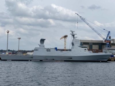 Israelisches Kriegsschiff Tarnkappen-Korvette in Kiel