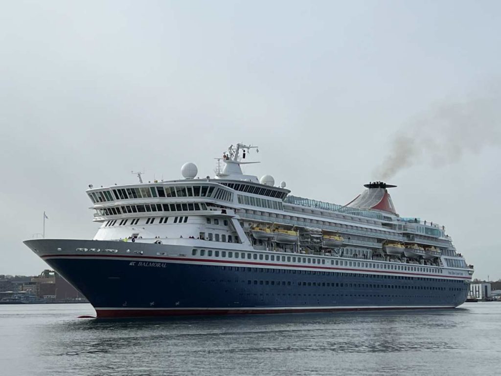 Cruise ship Balmoral arriving in Kiel on April 14, 2023 ...