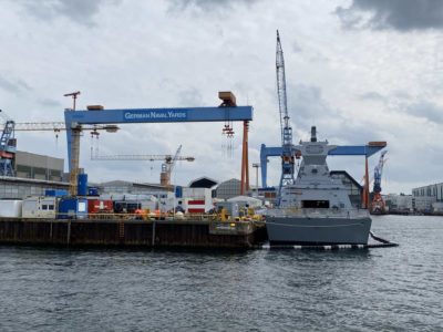 Israeli corvette in Kiel shipyard