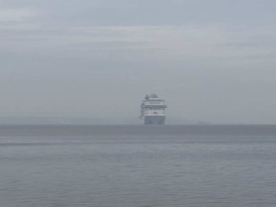 MSC Grandiosa arrival Kiel May 7th, 2022 with fog
