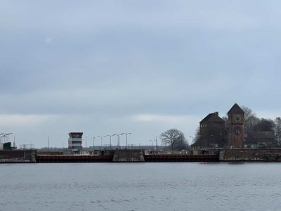 Kiel Canal lock chamber and lock island Holtenau