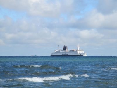 Scandlines ferry Rostock - Gedser in the Baltic Sea in front of Warnemünde on arrival in Rostock