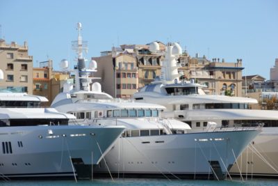 Luxury yachts in Port Vell marina Barcelona