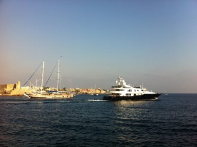 Rhodes harbor motoryach & sailing ship