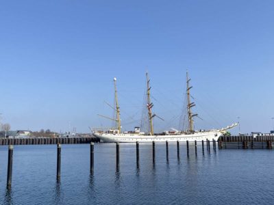 Sailing training ship Gorch Fock at the naval base in Kiel on March 25, 2022