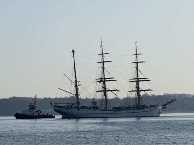 Sail training ship Gorch Fock and tugboat Stein
