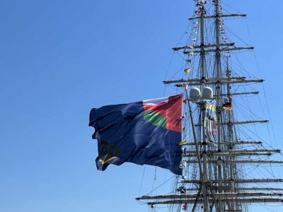 Shabab Oman II sailing ship with large Oman flag