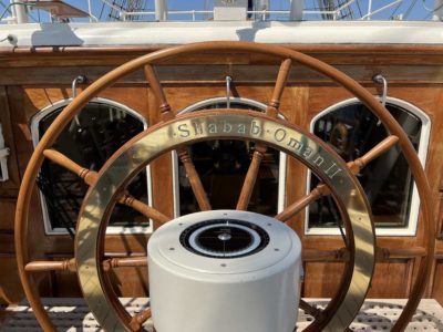 Shabab Oman II sail training ship steering wheel