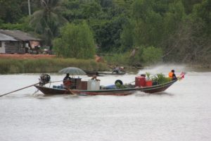 Motorboot auf dem Ta Pi Fluss in Surat Thani