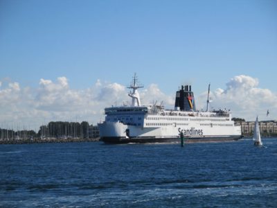 Scandlines ferry Prins Joachim in the Warnow on the way from Rostock to Gedser