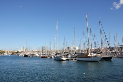 Sailing ships in the port in Barcelona